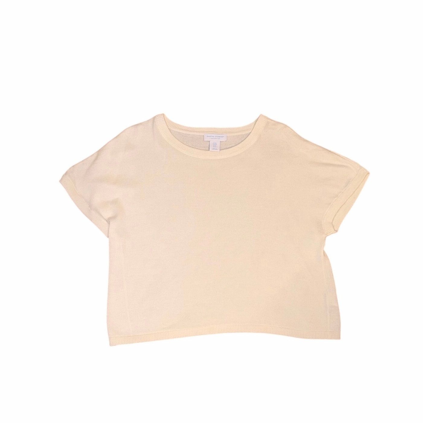 Martha Stewart Collection Womenâs Medium Ivory 100 Cotton Knit Short Sleeve Top Martha Stewart Collection Womenâs Medium Ivory 100 Cotton Knit Short Sleeve Top